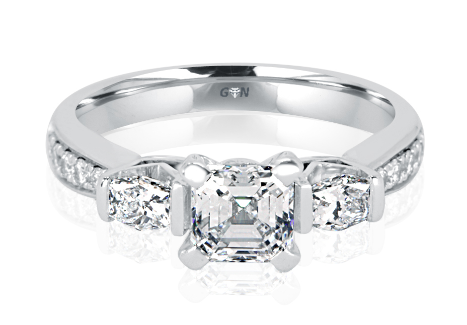 Ladies Three Stone Multi Set Engagement Ring - R1125 - GN Designer Jewellers