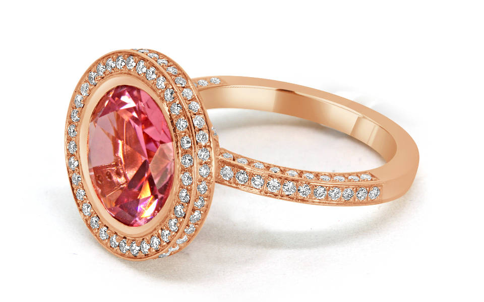 Ladies Halo Design Coloured Stone Engagement Ring - R1138 - GN Designer Jewellers