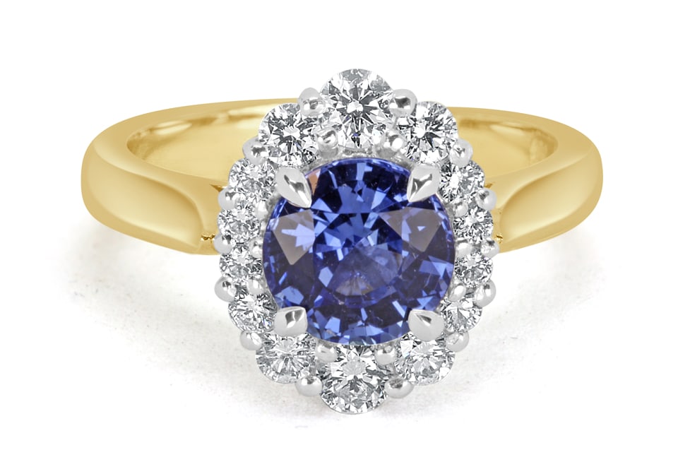 Ladies Halo Design Coloured Stone Engagement Ring - R14295 - GN Designer Jewellers